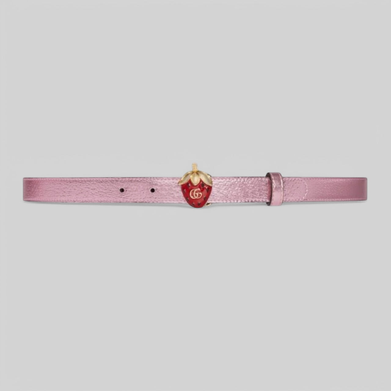 Gucci Metallic Thin Leather Belt With Strawberry Buckle