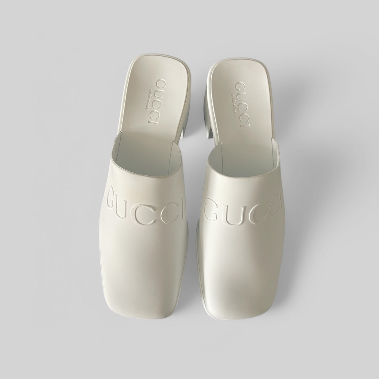 Gucci Soft Rubber Embossed Logo Mule