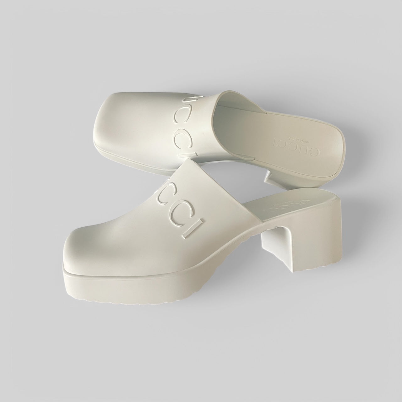 Gucci Soft Rubber Embossed Logo Mule