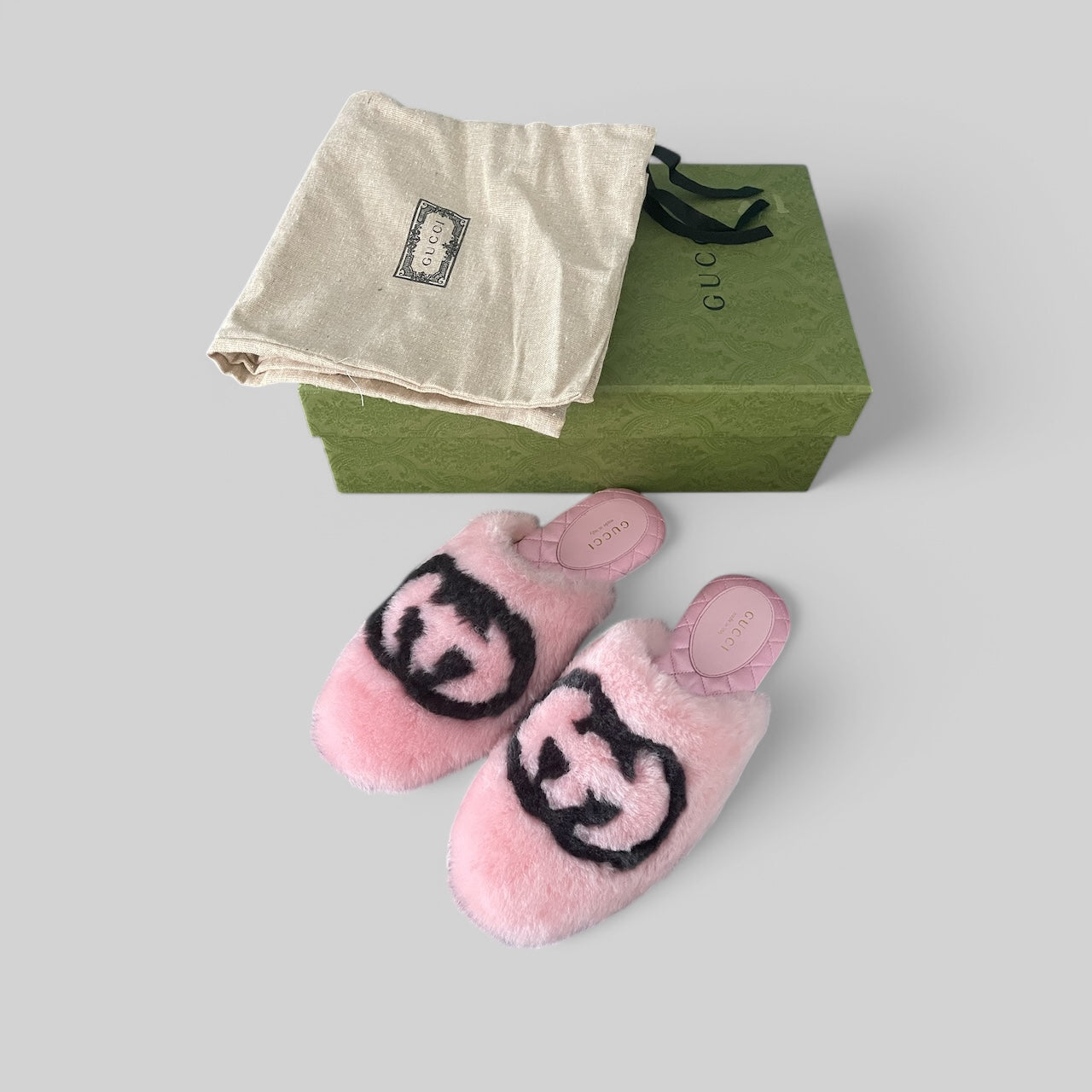 Gucci Interlocking GG Faux Fur Slippers