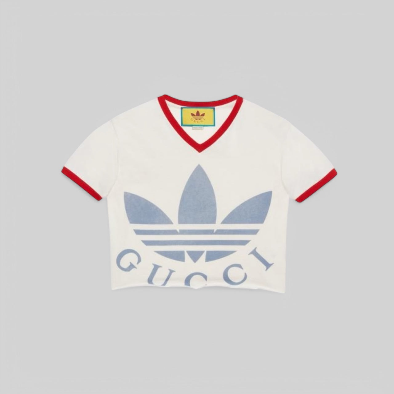 Gucci: Adidas x Gucci Cropped V neck T shirt