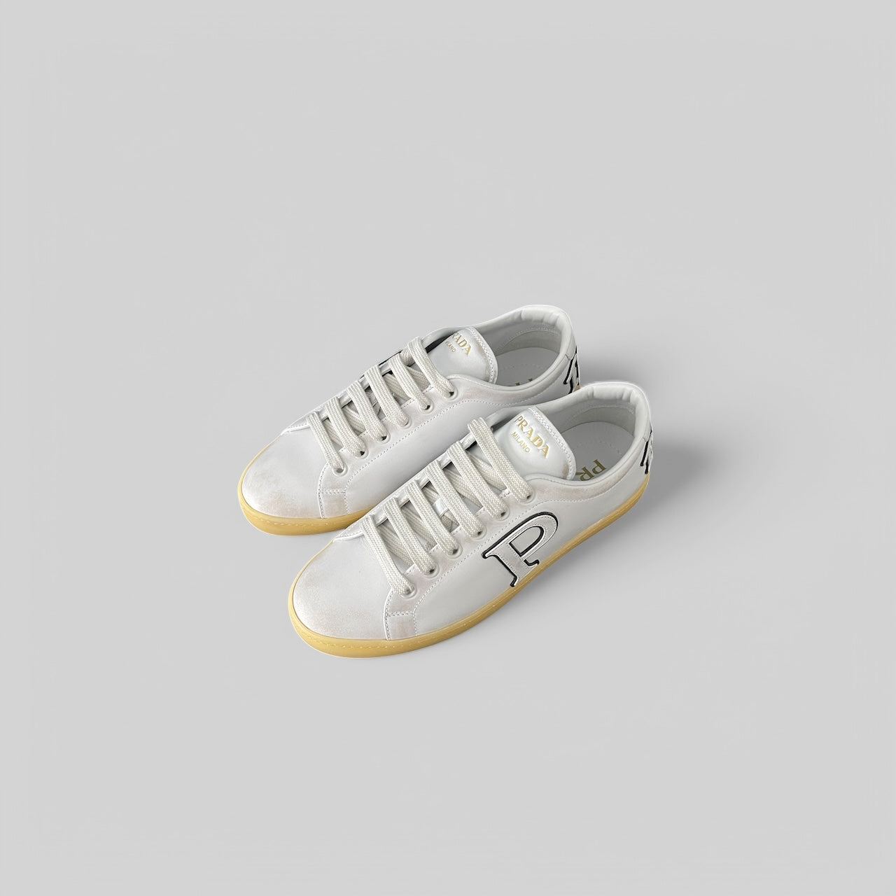 PRADA Woman's Leather Bianco Low Top Sneakers
