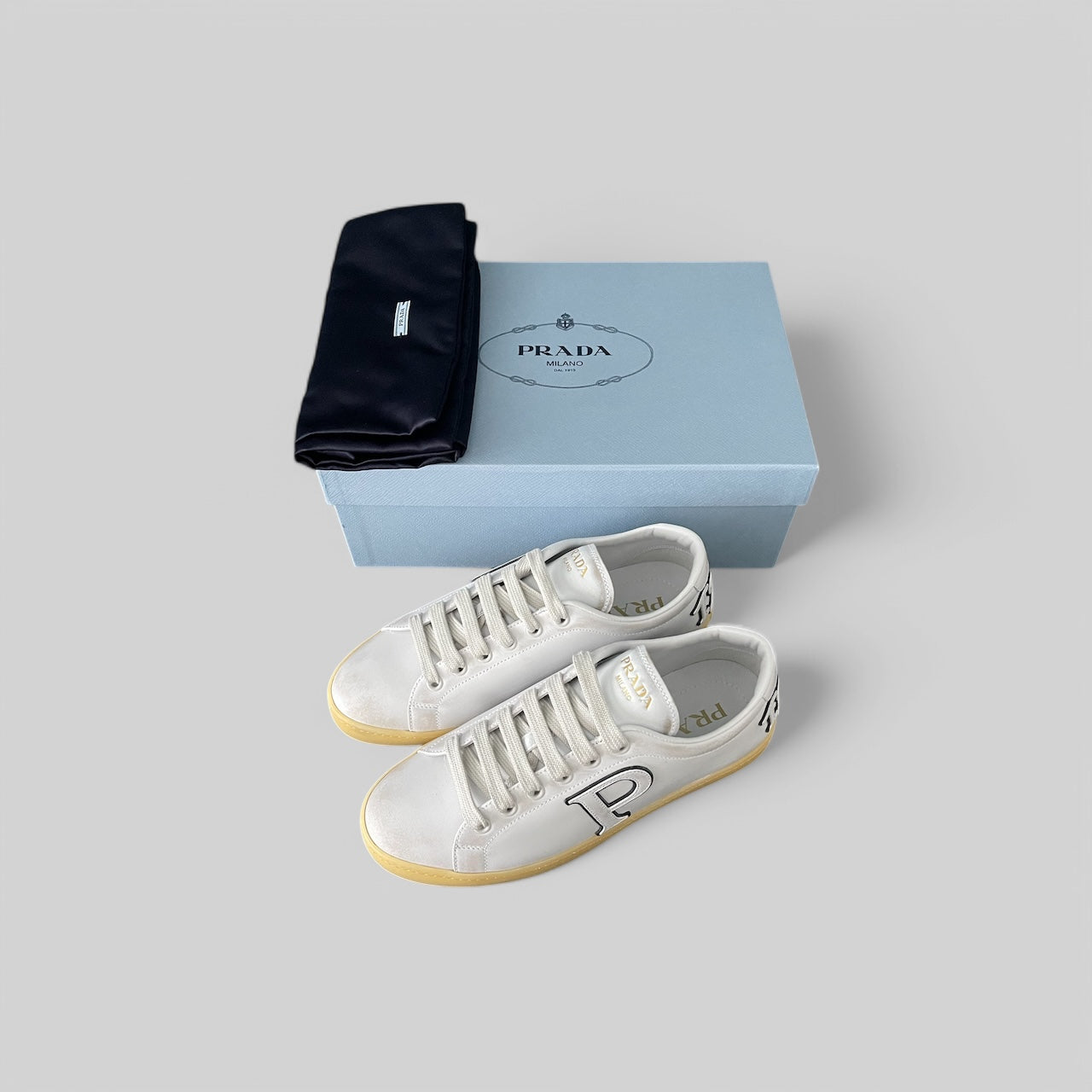 PRADA Woman's Leather Bianco Low Top Sneakers